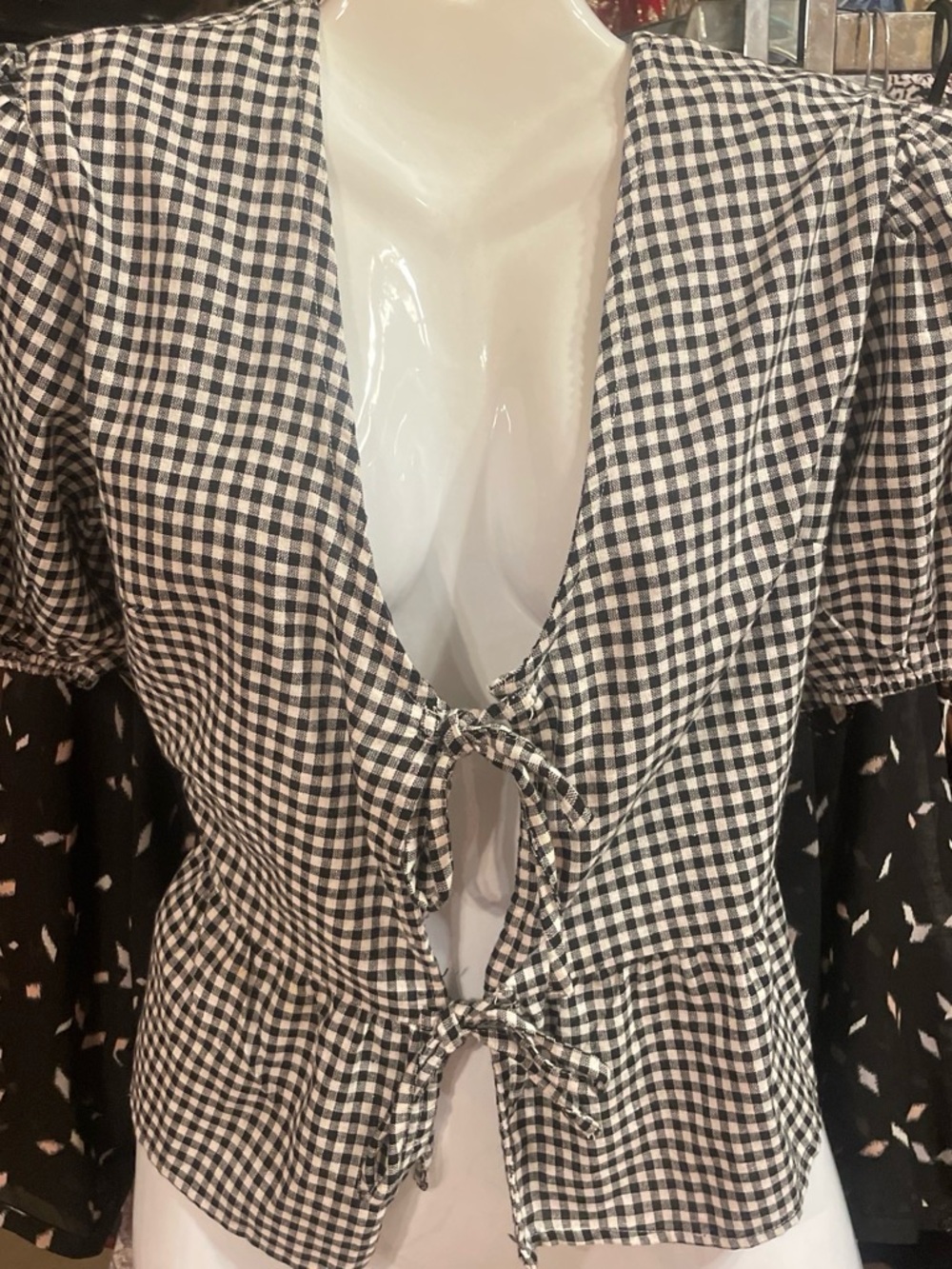 Gingham Tie-Front Women’s Blouse